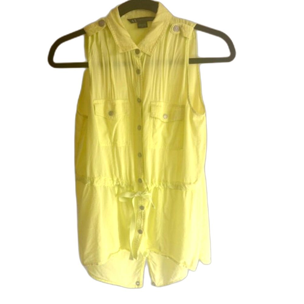 Armani Exchange A|X Sleeveless Blouse Size S Neon Yellow Button Front Top